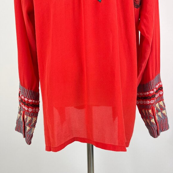 NWOT Johnny Was Biya Reverie Silk Floral Embroidered Red Shirt Blouse Size M - Picture 9 of 13
